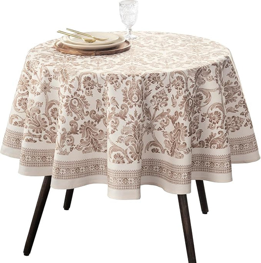 Maison d' Hermine Table Cloth Round Table 100% Cotton 63 Inches Fall Tablecloth Reusable Everyday Use for Thanksgiving Christmas Decorations Dining Farmhouse Party (Allure)