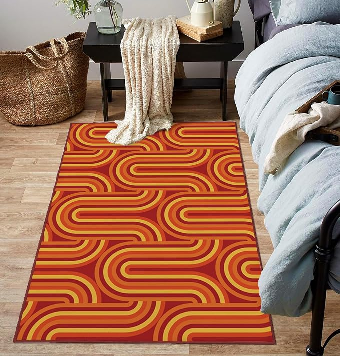 Ansouyi Red and Orange Non-Slip 5x7 ft Area Rugs, Washable Rug Carpet for Living Room, 70s Retro Modern Groovy Home Decor Rugs for Game Room Classroom Bedroom Dining Kindergarten Room