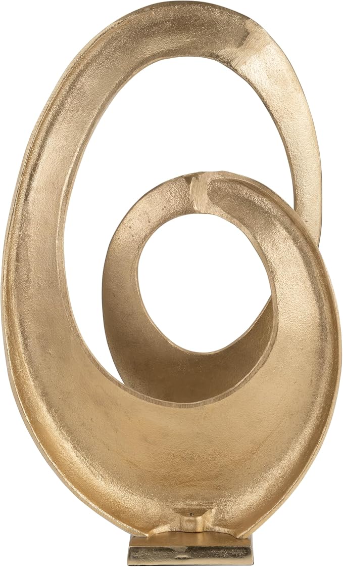 Abstract Ring Art Home Decor Sculpture Figurine - Modern Table Accent for Coffee Table and Room Display - Oval Ornament for Living Room, Bathroom, Office or Shelf Use - 20", Gold & Metallic
