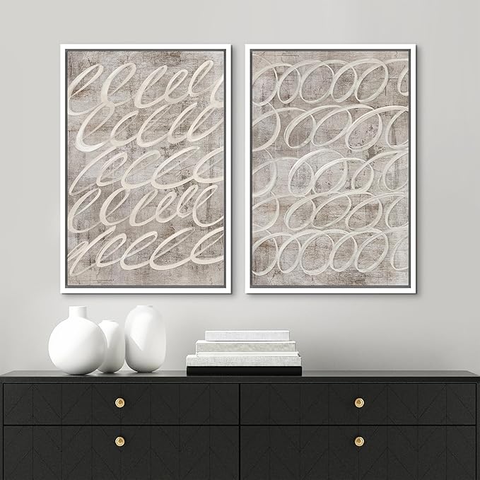 MUDECOR Framed Canvas Print Wall Art Vintage Mid-Century Swirl Abstract Shape Illustrations Modern Art Decorative Bohemian Colorful Chic for Living Room, Bedroom, Office - 16"x24"x2 White
