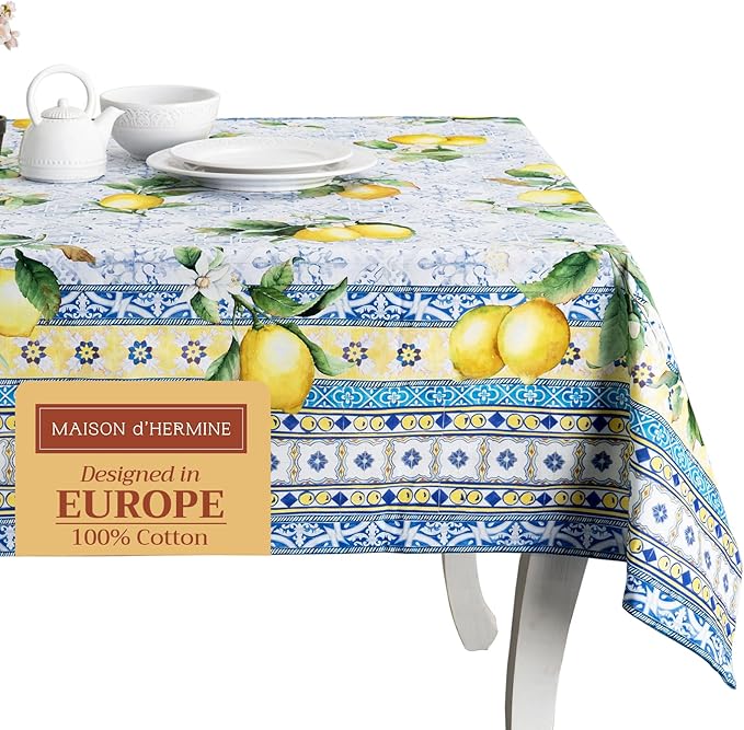 Maison d' Hermine Table Cloth Rectangle Table 100% Cotton 60 x 90 Inches Tablecloth Reusable Decorative for Dining Room Farmhouse Home Valentines Day Decorations Spring Summer - Citrus