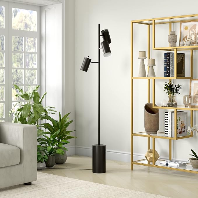 Henn&Hart Dorset 3-Light Floor Lamp with Metal Shades in Blackened Bronze/Blackened Bronze, Floor Lamp for Home Office, Bedroom, Living Room, 65" Tall