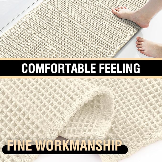 H.VERSAILTEX Waffle Bath Mat Super Absorbent Non Slip Bath Rugs for Beside Tub, 24" x 60", Ivory