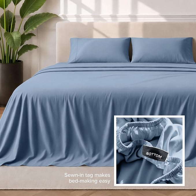 Bare Home Queen Sheet Set - 1800 Ultra-Soft Microfiber Queen Bed Sheets - Double Brushed - Deep Pockets - Easy Fit - 4 Piece Set - Bedding Sheets & Pillowcases (Queen, Coronet Blue)