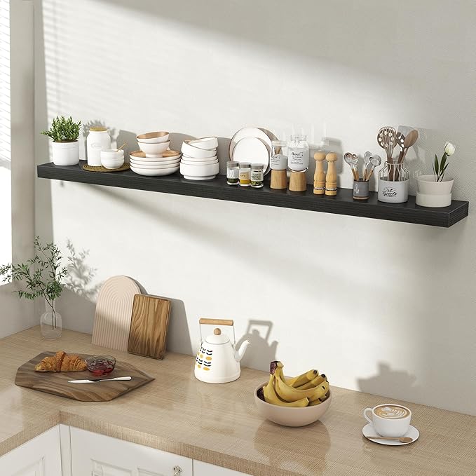 55 Inch Floating Shelves for Wall 1 Pack, 55" Wall Shelves for Books, Storage, Decor, Wall Mounted Floating Shelf with Invisible Brackets for Kitchen, Living Room, Black