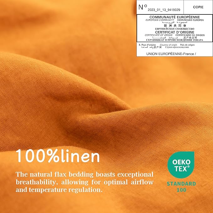 EVERLY Linen Sheets Set Full Size,100% French Stonewash Pure Linen Sheets Set,4Pieces (1Flat Sheet,1Fitted Sheet,2Pillowcase) Suitable for Hot Sleepers,16Inch Deep Pocket Natural Bedding Set-Caramel