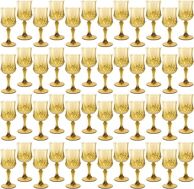 Plastic Wine Glasses, Plastic Goblets Vintage Style Cordial Drinking Glasses for Valentine’s Day, Wedding Reception, Grand Event Party Supplies (48, Gold)