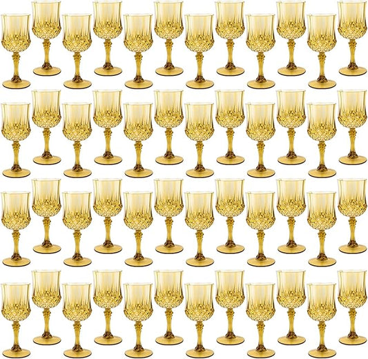 Plastic Wine Glasses, Plastic Goblets Vintage Style Cordial Drinking Glasses for Valentine’s Day, Wedding Reception, Grand Event Party Supplies (48, Gold)