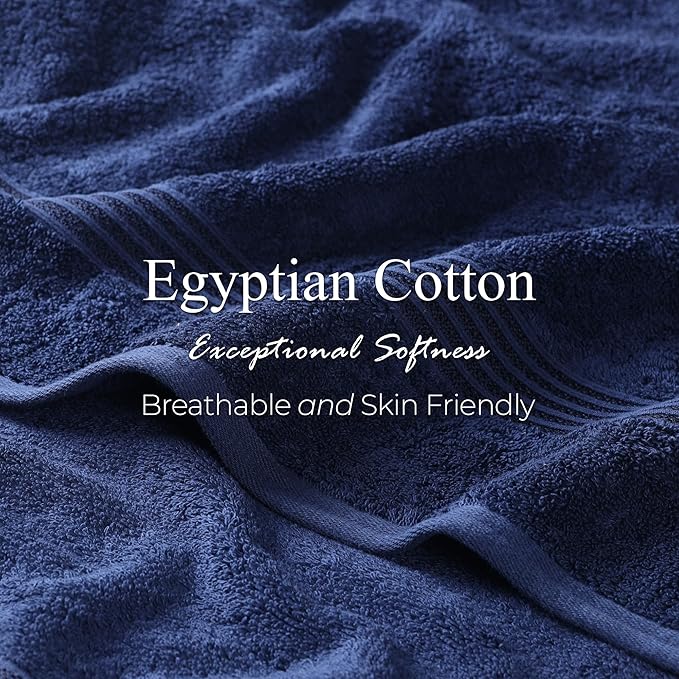 Superior Egyptian Cotton 3-Piece Towel Set, Assorted Towels for Home Bathroom, Master, Guest Bath, Decor Essentials, Includes 1 Bath, 1 Hand, 1 Face Towel/Washcloth, Quick Dry, Absorbent, Navy Blue
