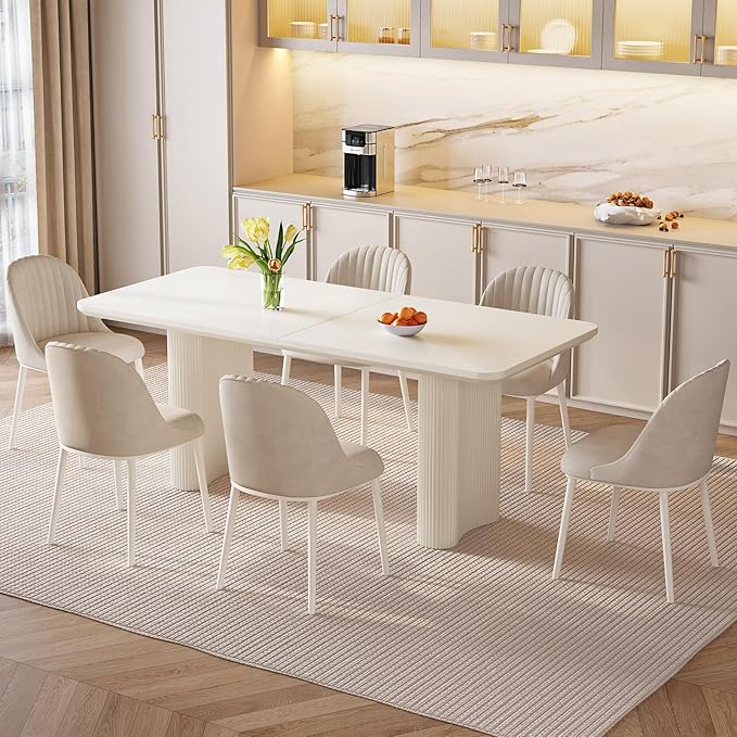 62.99" Rectangular Dining Table for 6, 6 Seat Dinner Table with Thick Top and Wave Shaped Legs for Kitchen, Living Room, White