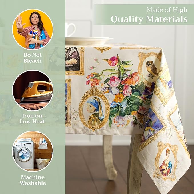Maison d' Hermine Table Cloth Rectangle Table 100% Cotton 60 x 90 Inches Tablecloth Reusable Decorative for Dining Room Farmhouse Home Valentines Day Decorations Spring Summer - Masterpiece