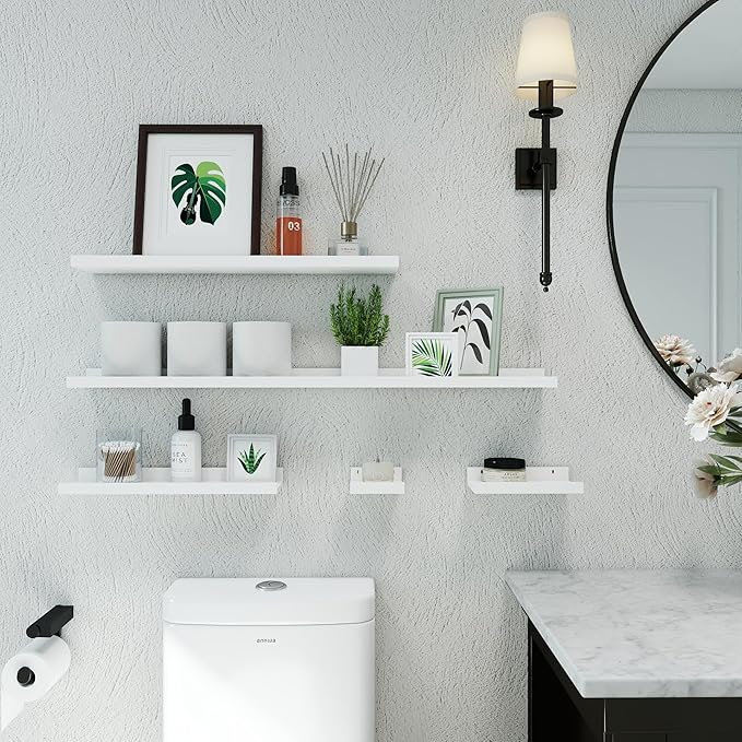 White Floating Shelves for Wall Decor, Long Wall Mounted Storage Shelf for Bedroom, Living Room, Bathroom, Kitchen, Nursery, Display Picture Ledge Shelf with Lip Set of 2-36 Inches, White