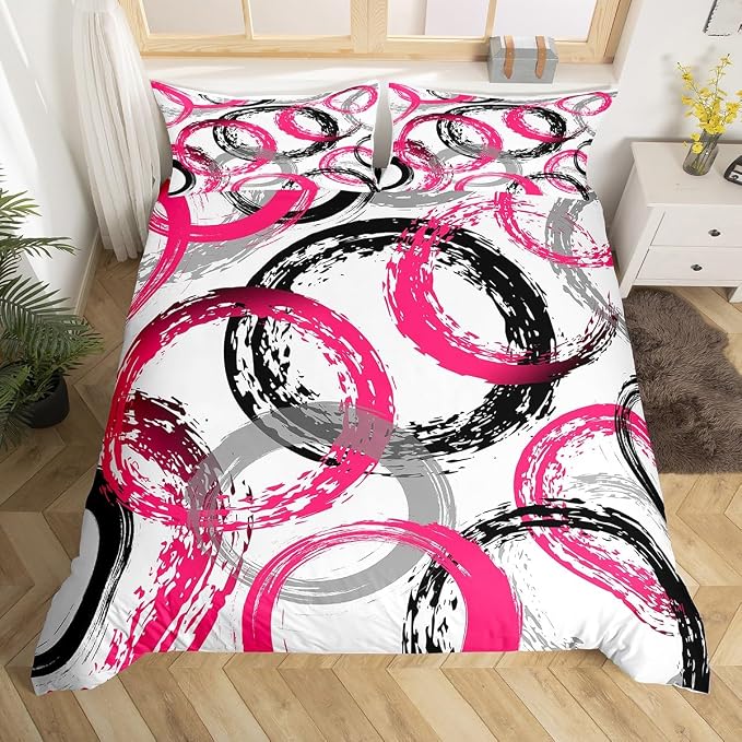 Geometric Circle Duvet Cover Set Toddler Size,Retro Striped Swirls Bedding Set,Girls Women Room Decor,Modern Abstract Texture Art Simple Comforter Cover,Pink White Quilt Cover,1 Pillowcase(No Filler)
