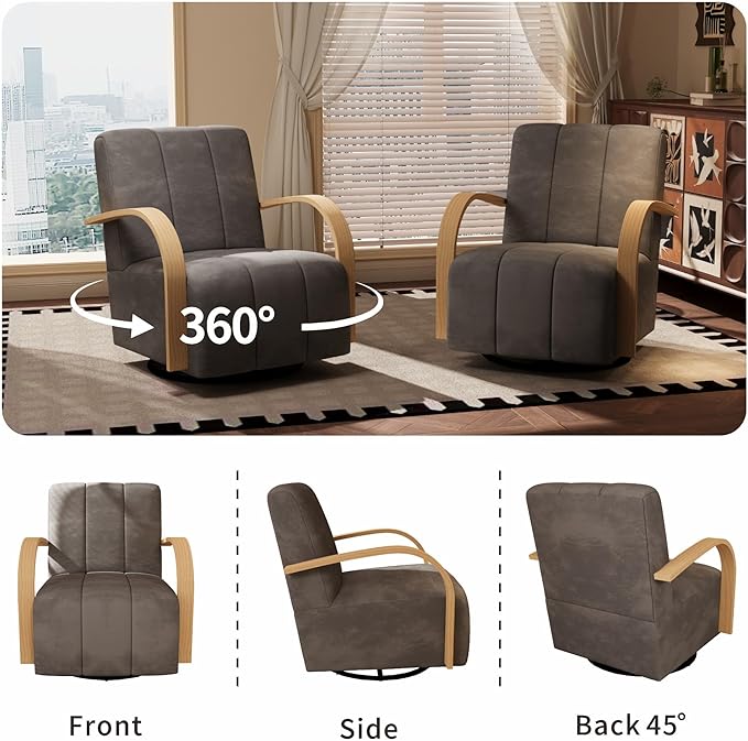 Chifee & Vingol 360° Swivel Accent Chair 30.3" W Velvet Swivel Living Room Chair with Solid Wood Armrests Mid Century Modern Reading Chair,Set of 2,Charcoal