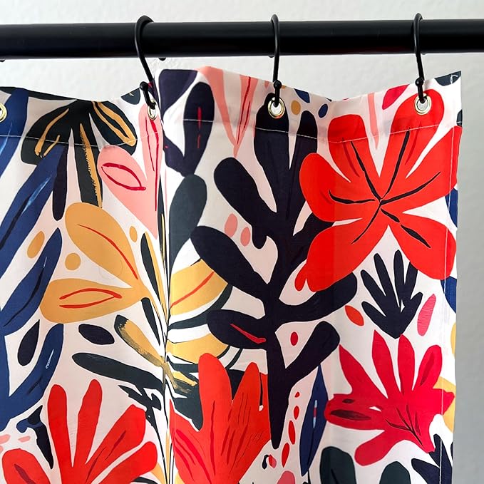 Colorful Leaf Print Shower Curtain - Modern Floral Pattern - Home Decor - Fabric Shower Curtain for Any Bathroom - 72x72 Inches (Colorful Leaves)