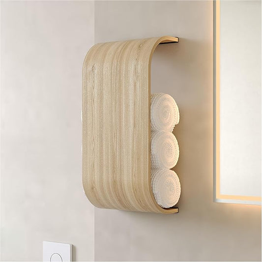 Bathroom Towel Holder, Toilet Paper Holder, Wooden Shelf, Walnut WC Roll Storage, Wall Mount Floating Rolls Rack, Unique Holders for Bathroom, TP Organizer (Ash, Wide)