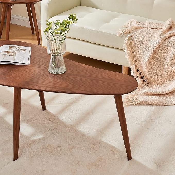 Solid Wood Table Desk, Coffee Table End Table Round for Kitchen Dining Room, Living Room, Bedroom and Restaurant, 4 Legs Removable-Walnut