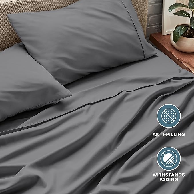 Bare Home Full XL Sheet Set - 1800 Ultra-Soft Microfiber Full Extra Long Bed Sheets - Double Brushed - Deep Pockets - Easy Fit - 4 Piece Set - Bedding Sheets & Pillowcases (Full XL, Grey)