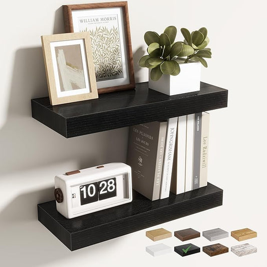 16 Inch Floating Shelves for Wall 2 Pack, 16" Wall Shelves for Books, Storage, Decor, Wall Mounted Floating Shelf with Invisible Brackets for Kitchen, Living Room, Black