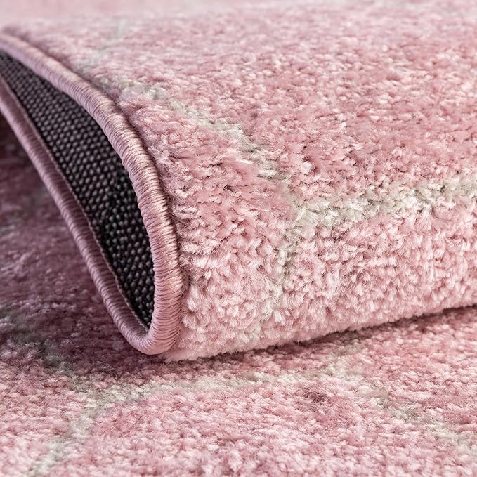Unique Loom Trellis Frieze Collection Area Rug - Geometric (3' Round, Light Pink/ Ivory)