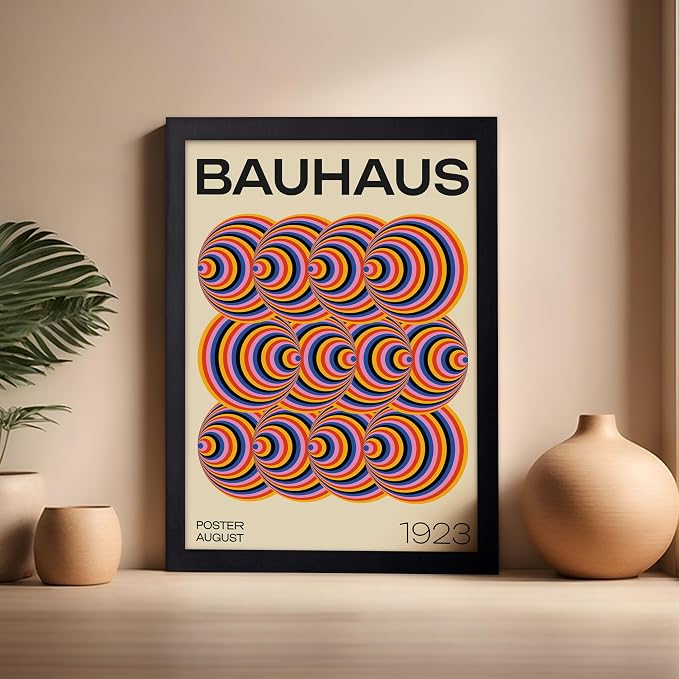 Poster Master Bauhaus Poster - Abstract Spiral Print - Geometric ART - Rainbow ART - Psychedelic Style - Chic Boho - Mid Century Modern - Living Room or Bedroom Decor - 16x20 Black Framed