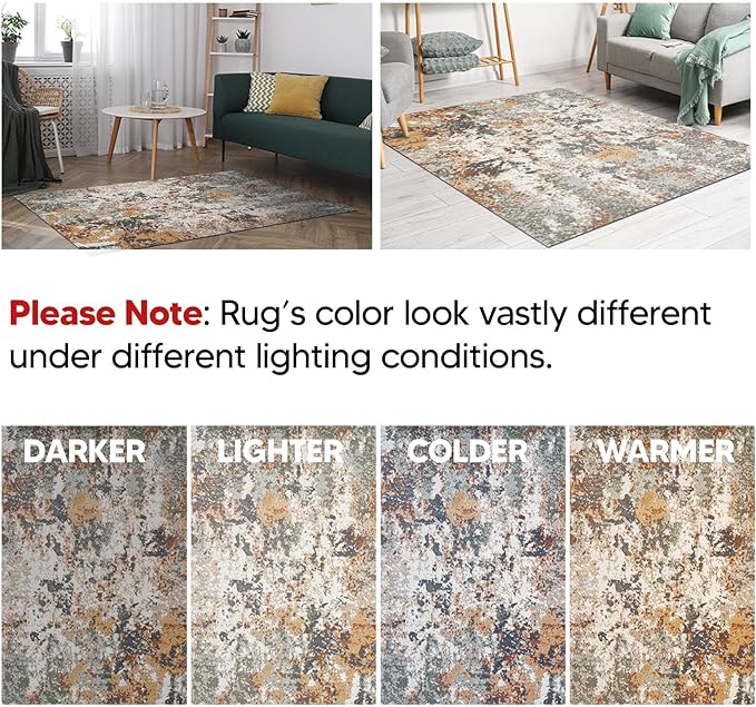Keen Home Design Area Rugs - 8x10 Non-Shedding, Abstract Rugs for Kitchen, Living Room, Bedroom, Dining Room, Entryway - Size: 7'3" x 10'2", Multi