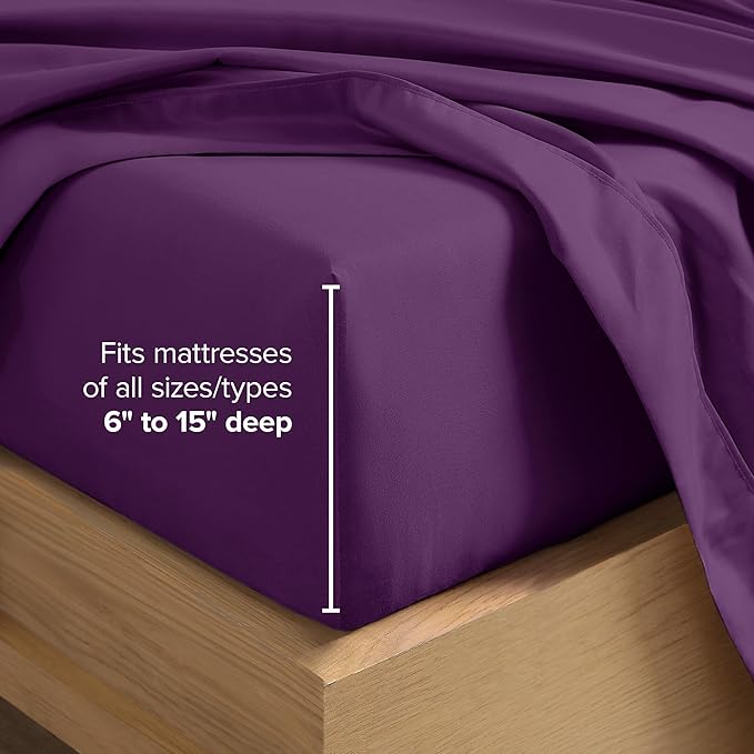 Bare Home Full Sheet Set - Luxury 1800 Ultra-Soft Microfiber - Double Brushed - Deep Pockets - Easy Fit - 4 Piece Set - Bedding Sheets & Pillowcases (Full, Plum)