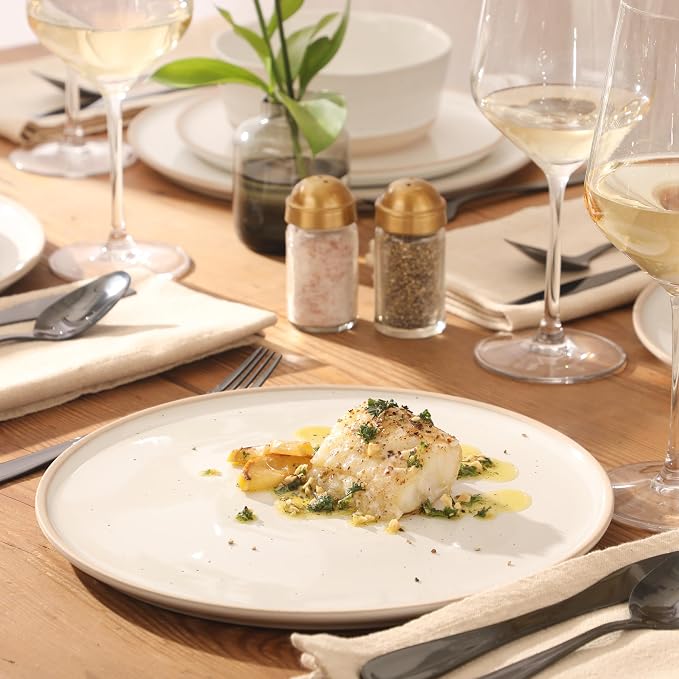Gibson Elite Humphrey Lane 12 Piece (Service for 4) Plates and Bowls Reactive Glaze Dishes Stoneware Ceramic Dinnerware Set - White