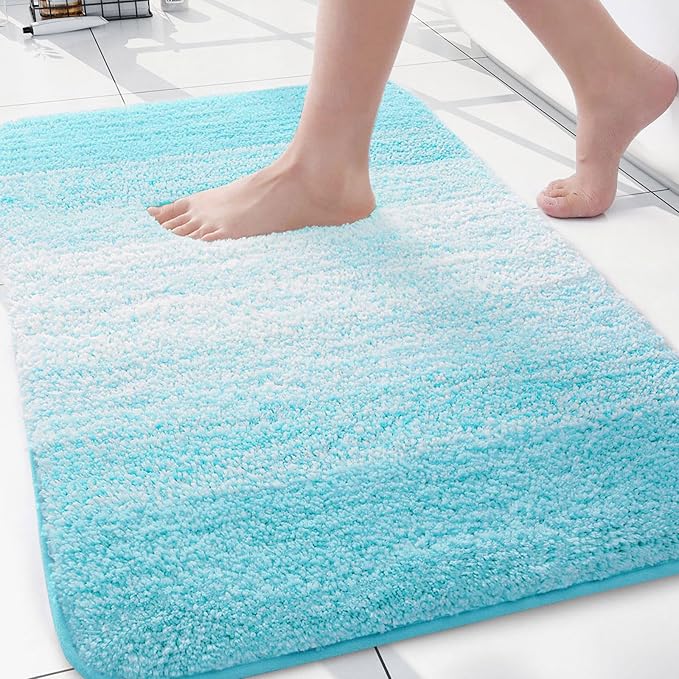 Arotive Microfiber Bathroom Rugs, Shaggy Soft and Absorbent Bath Rug, Non-Slip, Thick Plush Machine Washable Dry Bath Mats for Bathroom, Tub and Shower, 30x20, Sky Blue, Rectangular