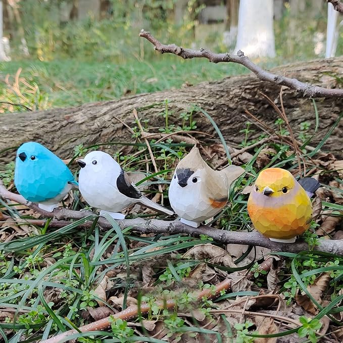 WEAUSUP Hand Carved Wooden Bird Figurine Gift for Friends | Hand carved wood bird statue with delicate paint,home shelf decor gift(Leptopoecile sophiae)