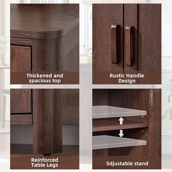 Joaxswe Sideboard Buffet Cabinet with Storage Set of 2, 46" Arc-Shaped Credenza with 3 Doors & Adjustable Shelves, Coffee Bar Cabinet for Kitchen, Living Room, Walnut
