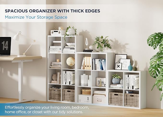 3 Cube Storage Organizer Single Row, Cube Shelf with Heavy-Duty Thick Boards, 13.31" L x 9.37" W x 36.93" H, Smooth Easy-Clean Panels, Simple Assembly, for Living Room Bedroom Office, White