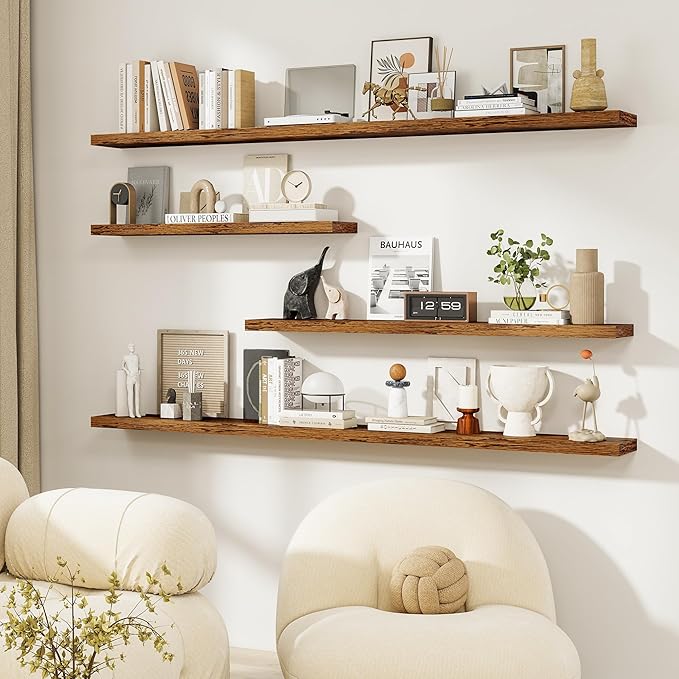 Dreamland Floating Shelves, 20Inch Rustic Wooden Wall Shelves for Bathroom|Bedroom|Kitchen, 2 Pack Deep Wall Mounted Book Shelf, Wood Storage Display Shelf for Home Decor, Rustic Brown