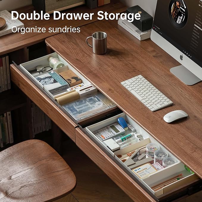 Black Walnut Desk, Mid-Century Modern Solid Wood Computer Writing Desk, Home Office Desk for Study Room Office Bedroom