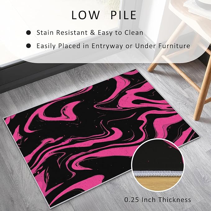 70s Rug Large 7x10 Retro Black Pink Abstract Hippie Pattern Area Rugs for Living Room, Bedroom, 70s Home Decor Accessories Indoor Carpet, Non Slip & Machine Washable, GD0391