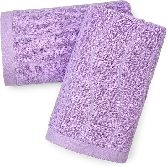 2-Piece Cotton Hand Towels Lavender, Ultra Soft and Highly Absorbent Towels for Bathroom, Small Size 13 x 29 Inches, Wavy Stripe Jacquard