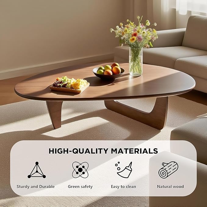 Solid Wood Triangle Coffee Table,Unique Mid Century Modern Oval Coffee Table,Irregular Geometric Tea Tables for Home Living Room with Wooden Tabletop and Reinforced Legs Walnut 50" L x 31" W x 16" H