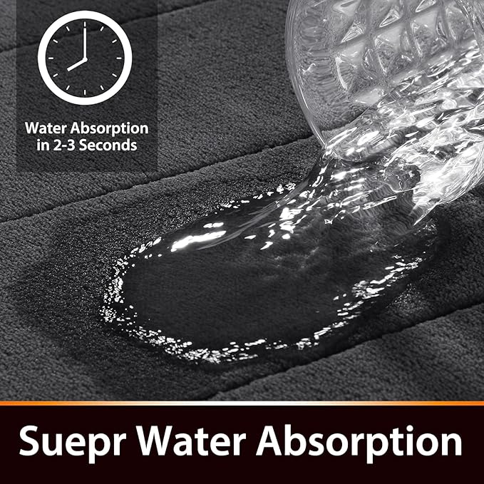 Yimobra Memory Foam Bath Mat, Super Soft Absorbent Bathroom Rug Non Slip 31.5x20 Inch, Quick Dry, Machine Washable Floor Carpet for Tub Shower, Home Decor Accessories, Dark Gray