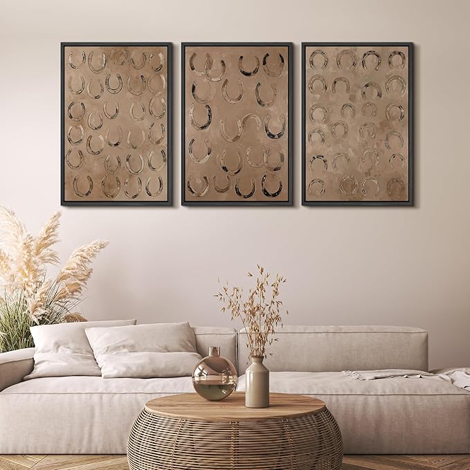 MUDECOR Framed Wall Art Print Set Western Decor Horseshoes Pattern Rustic Neutral Illustrations Modern Art Boho Decorative Colorful Chic for Living Room, Bedroom, Office - 16"x24"x3 BLACK