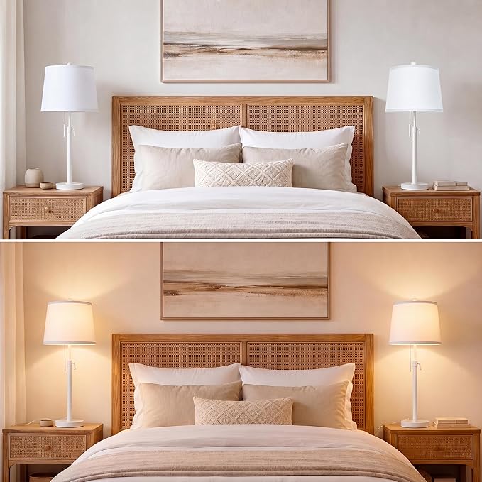 JUNNAI White Table Lamps Set of 2, 22" to 30" Adjustable Height Bedside Lamps for Living Room 3 Color Temperatures Tall Nightstand Modern Lamp for Bedroom Office End Table (Bulbs Included)
