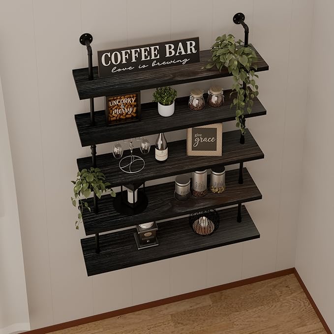 HDDFER Floating Shelves for Wall Living Room Shelves Bookshelf Industrial Pipe Shelving Shelf Real Wood Planks 36 inch Rustic Wall Shelves Hanging Bookshelves Farmhouse Kitchen Bar Shelving