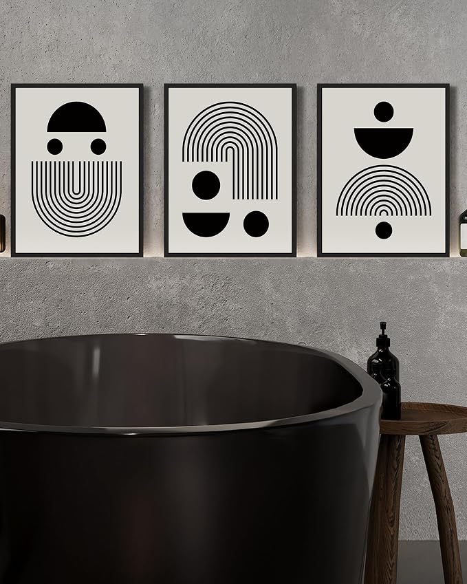 Drsoum Black Abstract Framed Wall Art Decor Solid & Spiral Semi-Circles Geometric Shapes Drawings Modern Art Decorative Ready To Hang - 11x14in Black Framed