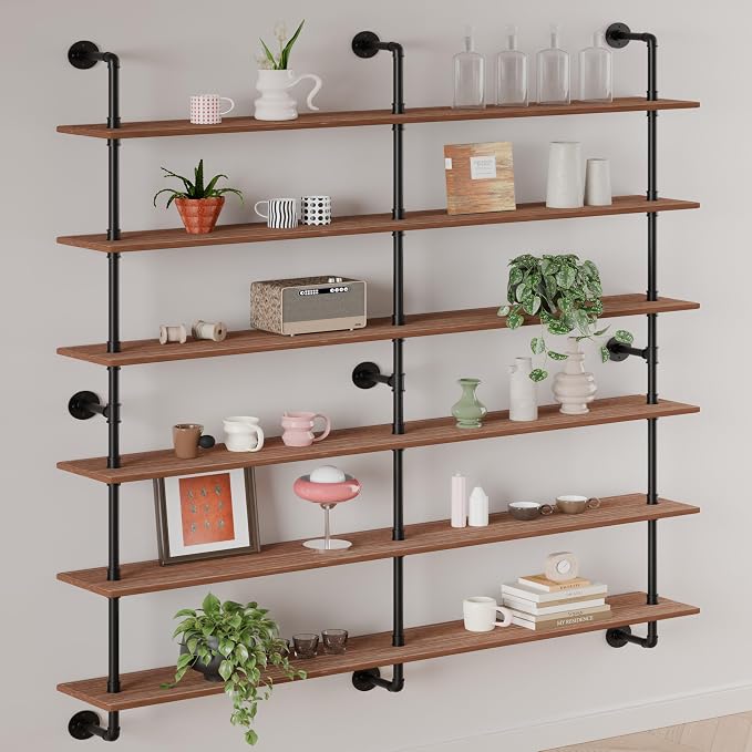 HDDFER Floating Shelves for Wall Living Room Shelves Bookshelf Industrial Pipe Shelving Shelf Real Wood Planks 60 inch Rustic Wall Shelves Hanging Bookshelves Farmhouse Kitchen Bar Shelving