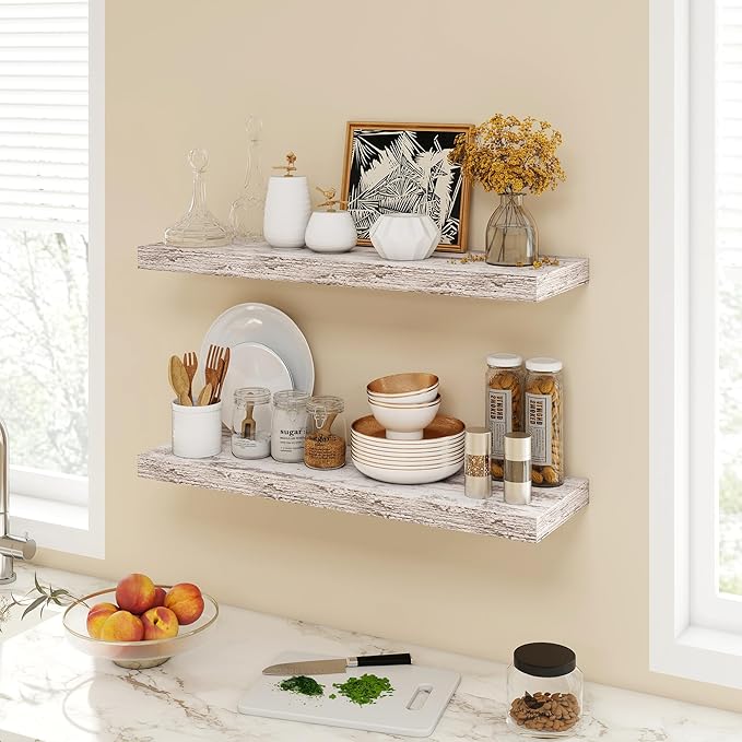 30 Inch Floating Shelves, 9.3" Deep Floating Shelf Wall Mounted, 30" Wall Shelves, Rustic Deep Bookshelf, Large Display Shelves & Storage Shelves for Bedroom, Living Room, Rustic, Set of 2