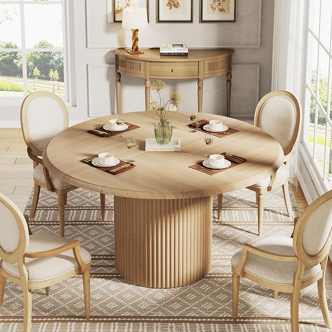 Tribesigns 47" Round Dining Table for 4, Farmhouse Kitchen Table with Metal Base, Modern Small Dinner Table for Dining Room,Kitchen (Chairs Not Included)