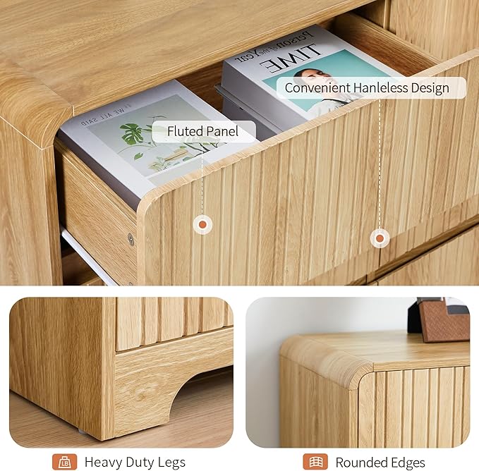 MERRYBERRY Fluted Dresser for Bedroom with 9 Drawers,63" Wide Modern Chest of Drawers with Curved Profile & Deep Drawer,Large Wood TV Dresser for Bedroom Living Room