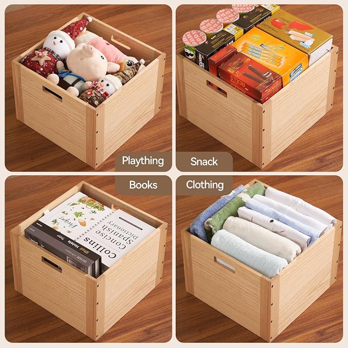 KIRIGEN Stackable Wood Storage Cube, Modular Open Cubby Bin with Handles for Books, Toys, Clothes, Closet, Bedroom, Pantry, and Home Office, Assembly Required, 14.17 x 14.17 x 10.31 Inch, F26-NA