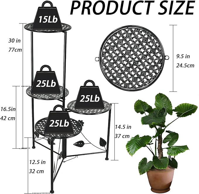 NAKUPE Plant Stand Indoor Outdoor, 4 Tier Corner Metal Flower Display Holder Shelf for Multiple Plants, 30" Tall Heavy Duty Planter Rack for Patio Garden Balcony Living Room, Black