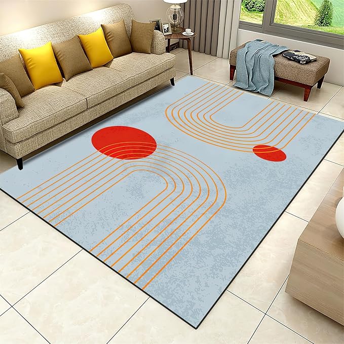 Retro Medieval Blue Area Rug, Abstract Boho Sun Non Slip Bedroom Rugs, Breathable Durable Carpet for Indoor Study Living Room Office Decor Rug - 3 ft x 5 ft