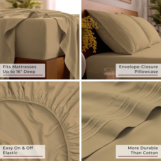 Mellanni Twin Sheets Set - 3 PC Iconic Collection Bedding - Hotel Luxury, Extra Soft, Cooling Bed Sheets - Wrinkle, Fade, Stain Resistant (Twin, Gold)